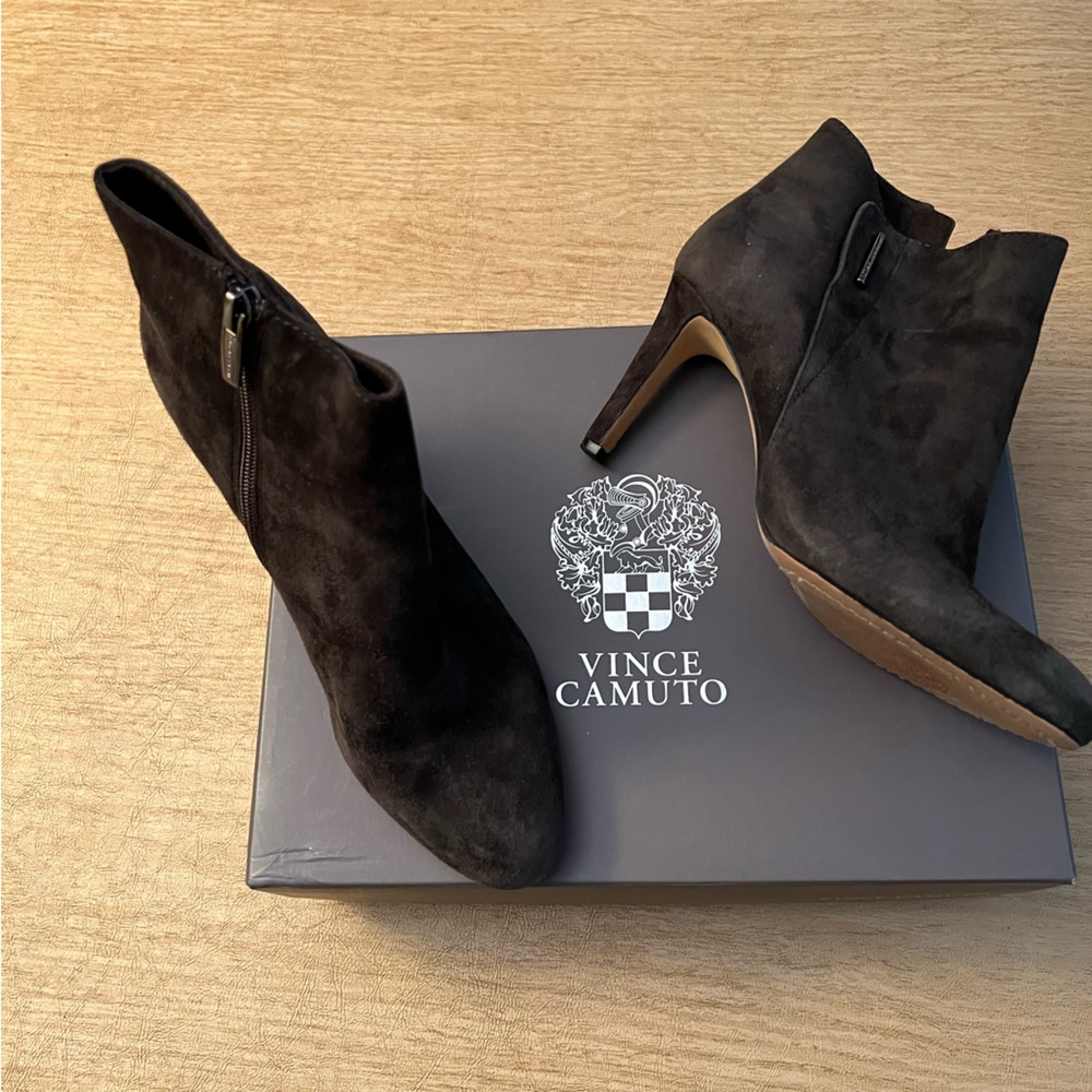 Grey suede ankle heel booties